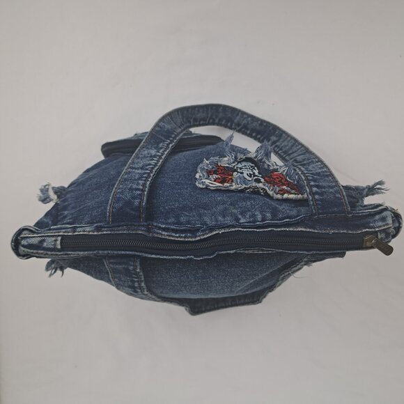 YAALI Denim Distressed Frayed Shoulder Tote Bag - Picture 4 of 16